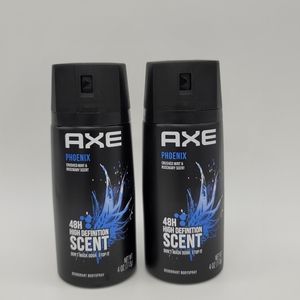 2 x bottles of AXE Dual Action Body Spray Deodorant Phoenix 4.0 oz